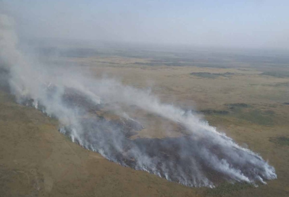 Вертолеты тушат пожар на Ольманских болотах