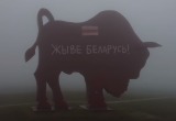 На скульптуре зубра на трассе М1 написали «Жыве Беларусь!» (видео)