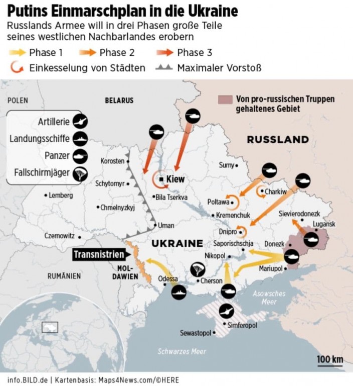 Немецкая газета опубликовала план вторжения России на территорию Украину