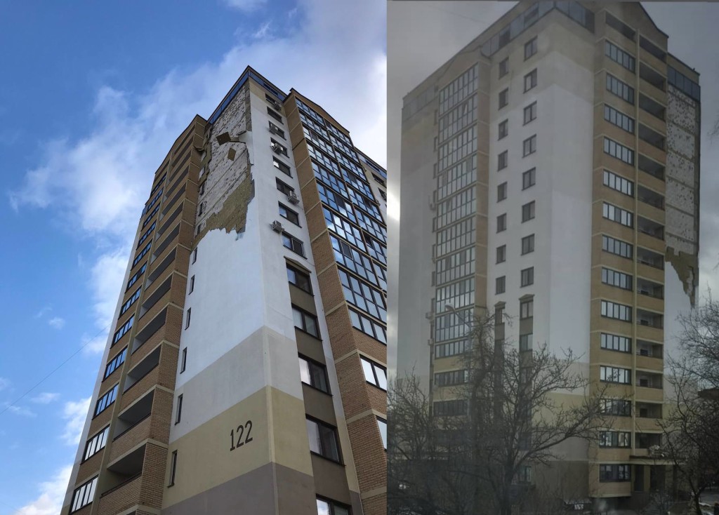 В Бресте бушевал сильный ветер: сорвало часть стены в многоэтажке