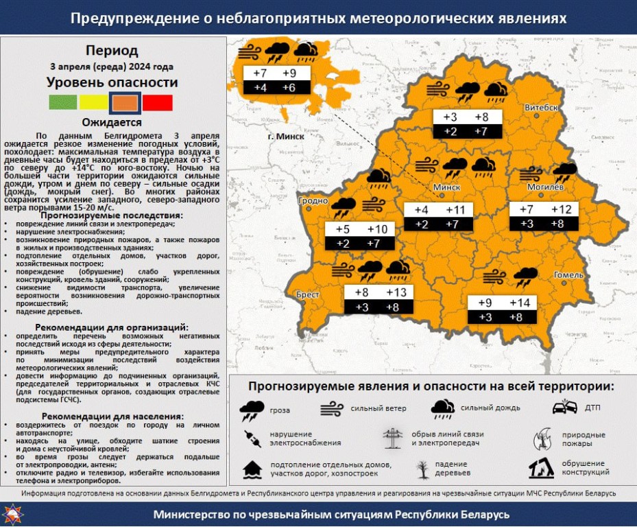 3 апреля в Беларуси резко похолодает, уровень опасности – оранжевый