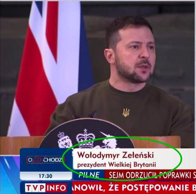 Польский телеканал TVP Info окрестил Зеленского президентом Британии