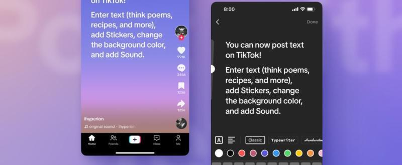 В TikTok можно будет публиковать текстовые сообщения без видео