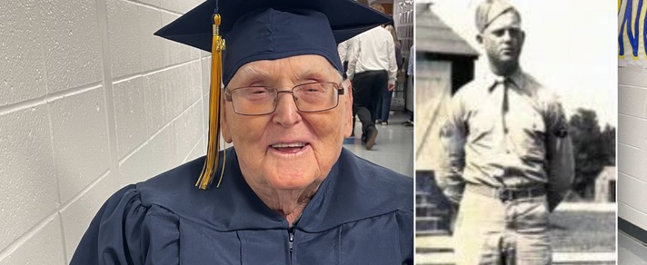 99-летний ветеран войны закончил школу вместе со своей правнучкой