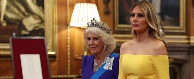 Виндзорский банкет: синий и желтый на Камилле и Мелании Трамп как символ поддержки Украины